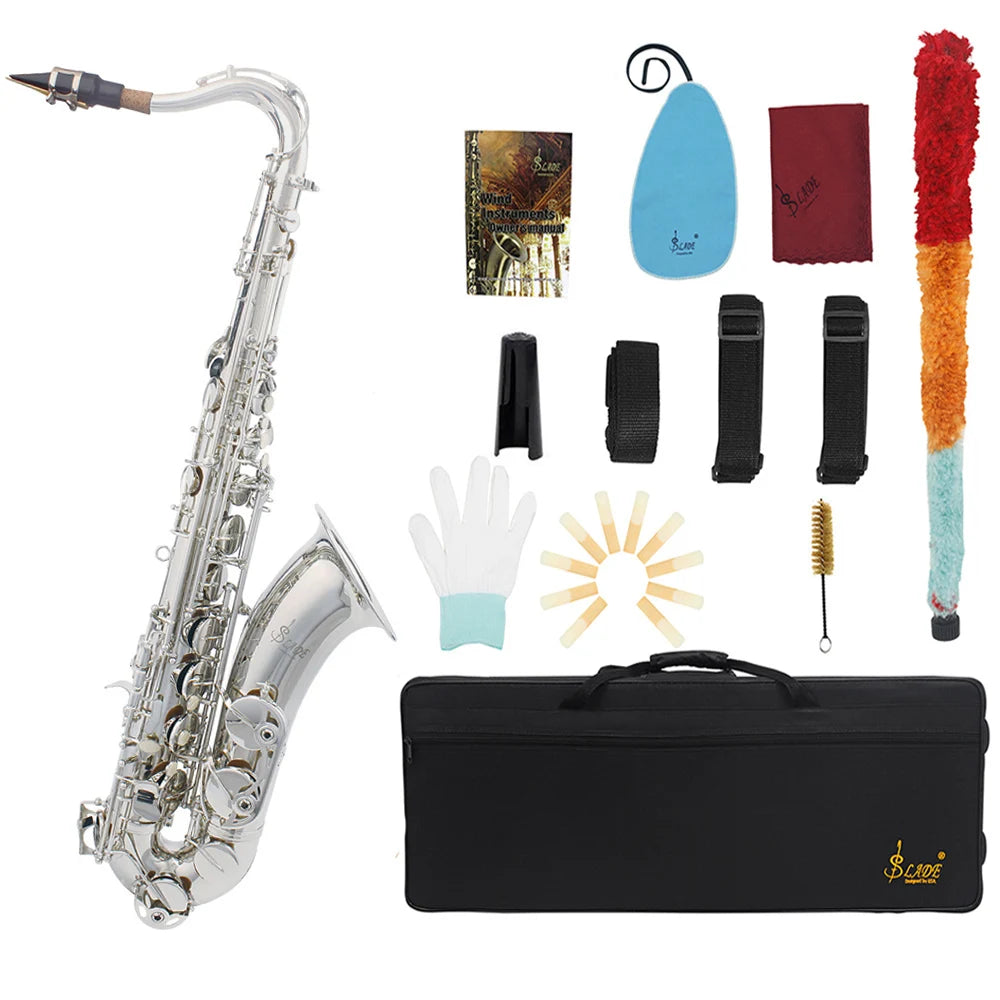 SLADE Brass Tenor Saxophone Instrument Professional Bb Saxophone with Cleaning Cloth Glove Reed Back Mouthpiece Accessories