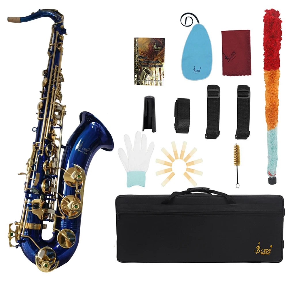 SLADE Brass Tenor Saxophone Instrument Professional Bb Saxophone with Cleaning Cloth Glove Reed Back Mouthpiece Accessories