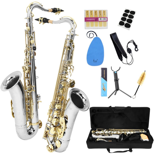 MMOOKA SLADE Silver Gold Bb Tenor Saxophone Brass High Quality Saxophone Music Instrument Tenor Sax with Case Reeds Bracket Parts