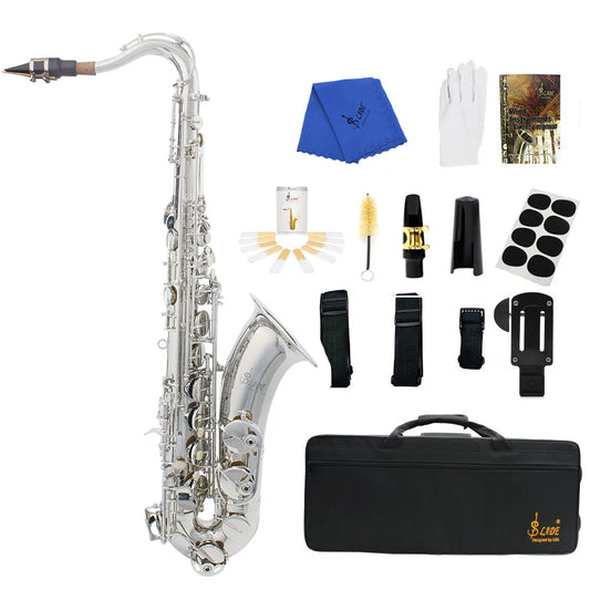 SLADE Silvery Tenor Saxophone Professional Woodwind Instrument with Saxophone Tenor Accessories Brass Sax Music Instruments