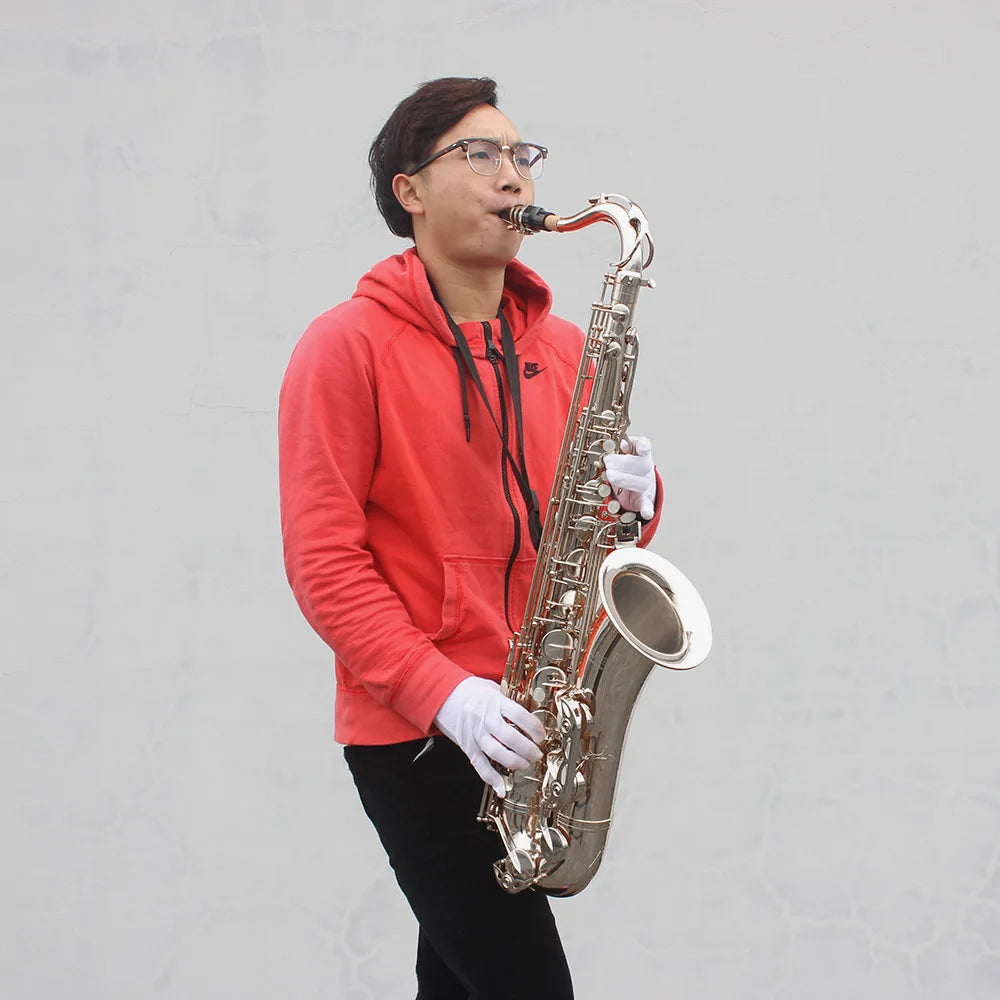 SLADE Silvery Tenor Saxophone Professional Woodwind Instrument with Saxophone Tenor Accessories Brass Sax Music Instruments