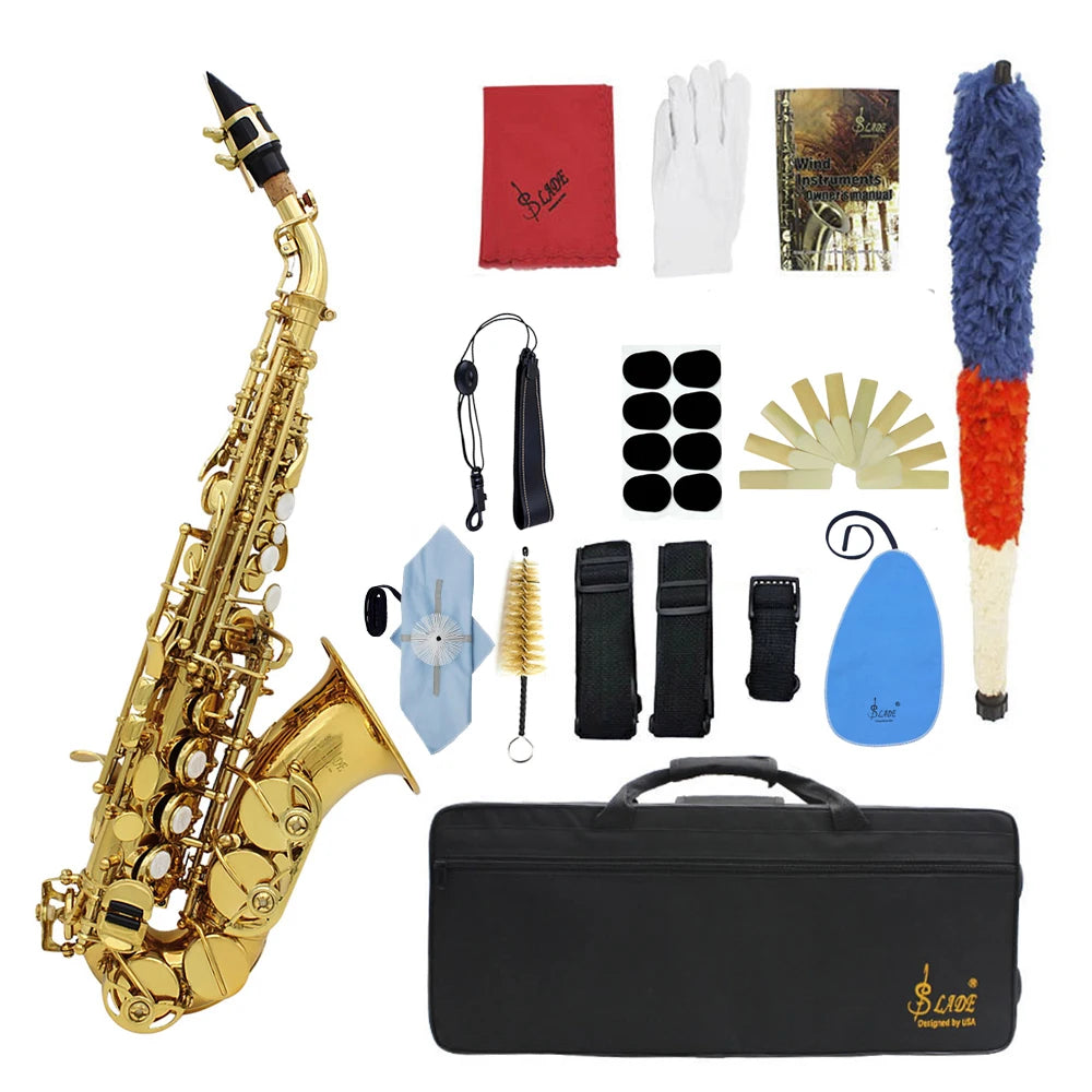 SLADE Soprano Saxophone Bb Tone Brass Sax Engraved Floral Saxofon With Reeds Case Mouthpiece Wind Instrument Parts & Accessories