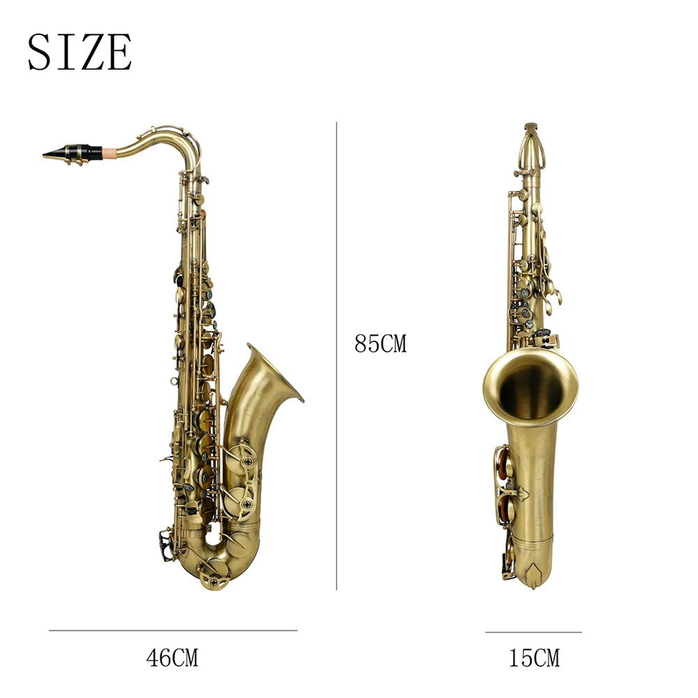 SLADE Tenor Saxophone Professional Brass Saxophone Body Tenor Sax Retro Style Bb Adjustment Sax with Accessories