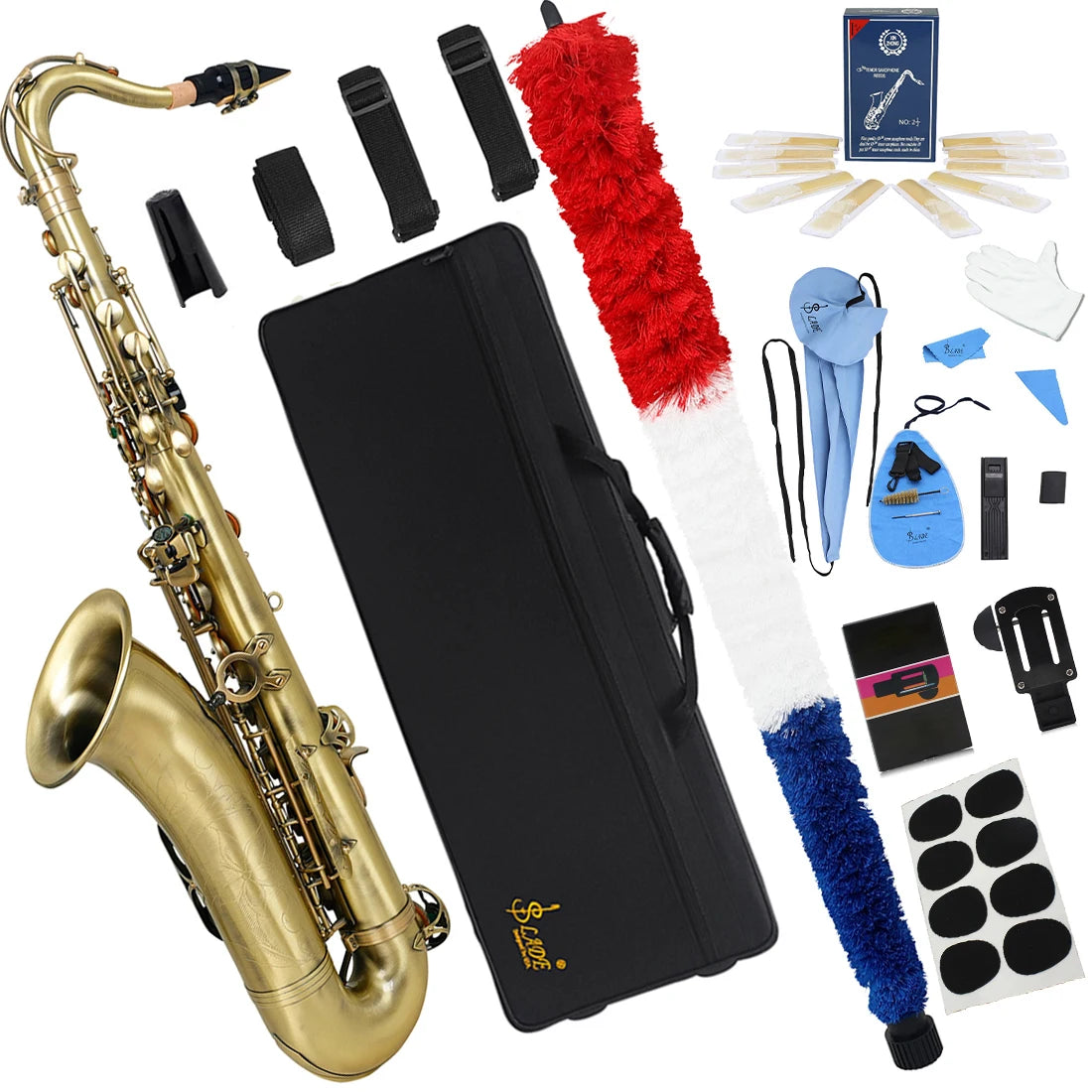 SLADE Tenor Saxophone Professional Brass Saxophone Body Tenor Sax Retro Style Bb Adjustment Sax with Accessories