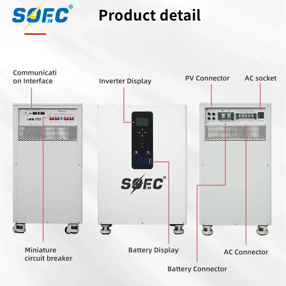 SOEC 20KW 15KW 10KW lithium LiFePO4 battery 48v 200ah 300AH 400AH 51.2V PowerWall with BMS&10KW Inverter&MPPT 10Years Warranty