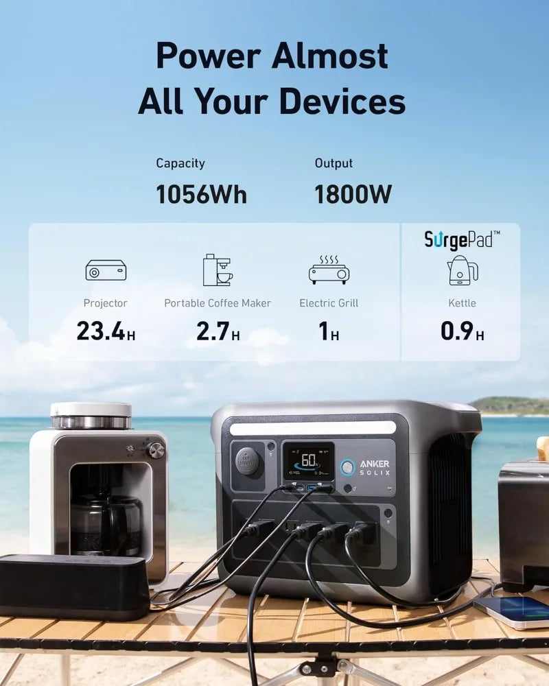 SOLIX C1000 Portable Power Station 1800W (Peak 2400W) Solar Generator Full Charge in 58 Min 1056wh Battery for Home Backup