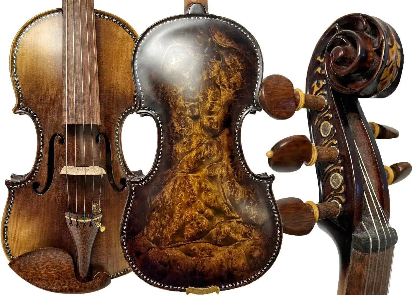 MMOOKA SONG Master 5 strings 4/4 Violin,Bird's eye Maple wood Carved rib neck profession Fiddler One-piece Flame Maple Back