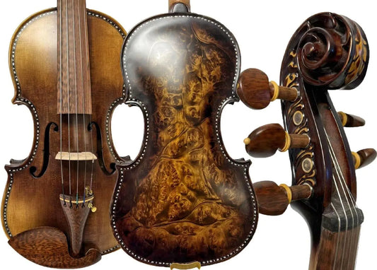 MMOOKA SONG Master 5 strings 4/4 Violin,Bird's eye Maple wood Carved rib neck profession Fiddler One-piece Flame Maple Back