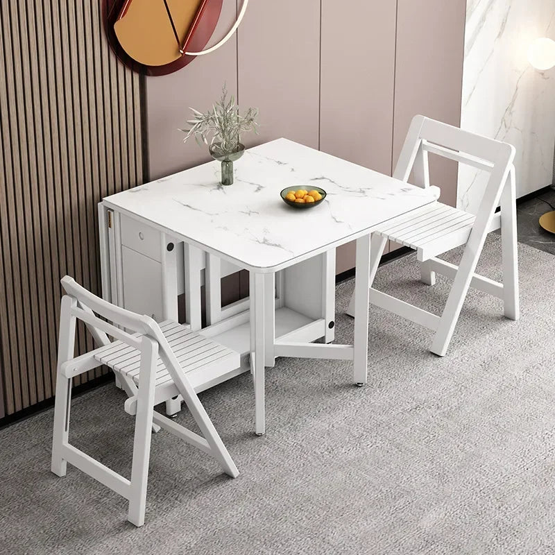MMOOKA Fashion White Color Folding Dining Table Furniture  Multifunctional Rectangle Foldable Dining Table Folding Chairs