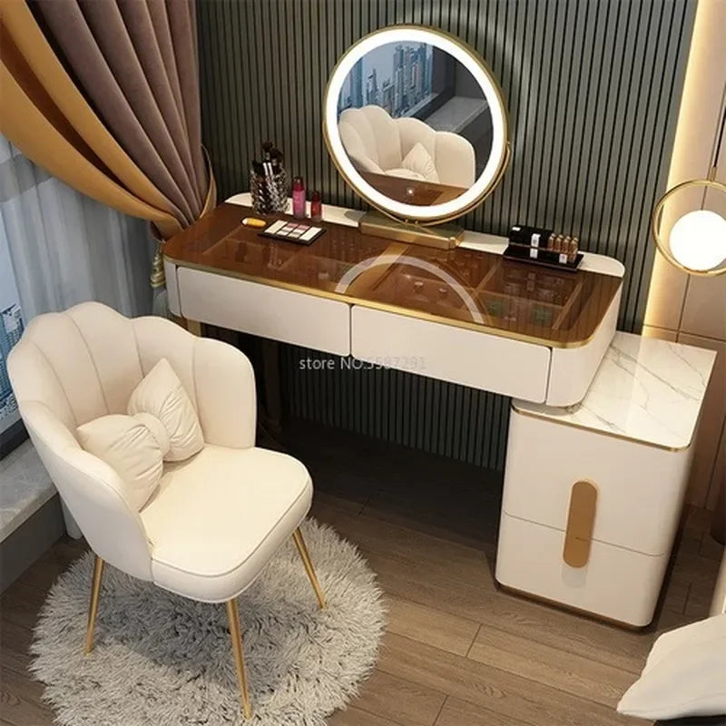 MMOOKA Vanity Desk Modern Dresser Table LED Mirros Household Bedroom Dressing Table Density Board Makeup Table With Mirror Furniture