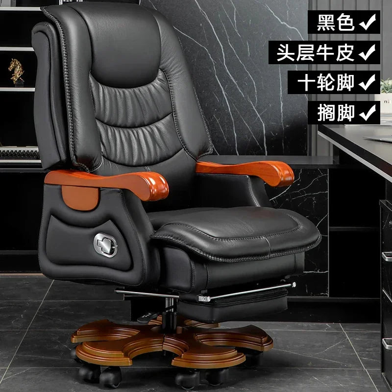 MMOOKA Luxury Leather Boss Office Chair Ergonomic Orange Office Chair With Footrest Sleep Comfort Cadeira Gamer Office Desk Furniture