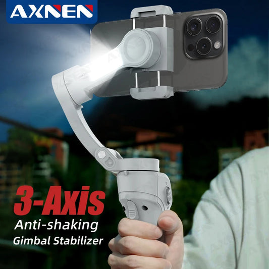 MMOOKA AXNEN Smart 3-Axis Handheld Gimbal Stabilizer for Smartphone with Fill Light for iPhone Android Face Tracking Tiktok Vlog Kit