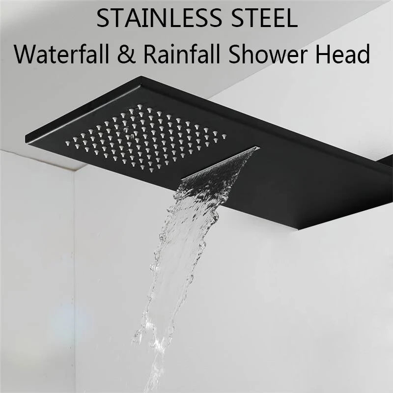 Bakala Luxury Rain& Waterfall Shower head Stainless Steel Shower Mixer Faucet Taps with 2 Ways Mixer Valve Chrome Finish chromed