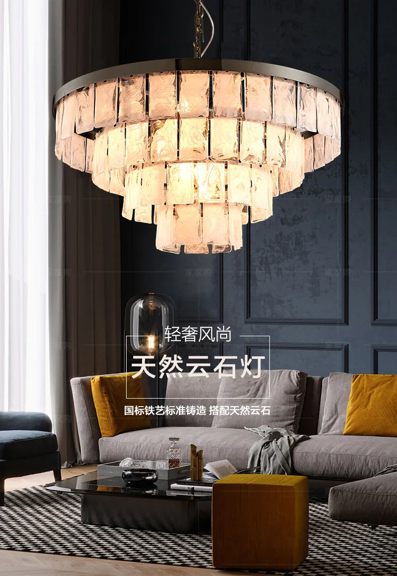Modern new Chinese marble living room chandelier simple round dining room bedroom villa hotel private room lamps