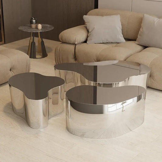 MMOOKA Stainless Steel Special-Shaped Coffee Table Irregular Combination Silver Mirror Living Room Tea Table Coffee Table