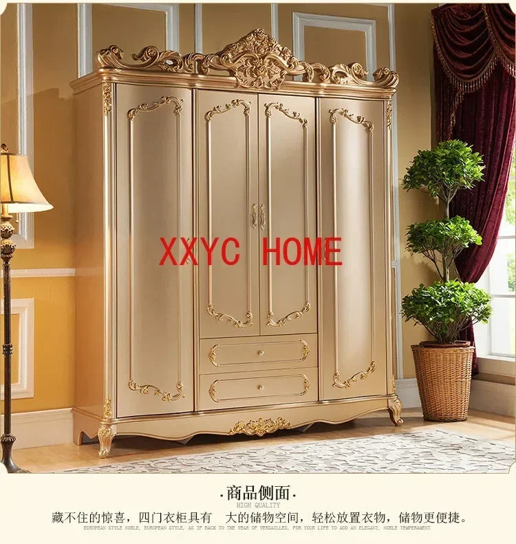 MMOOKA European-Style Four-Door Champagne Gold Wardrobe 1.8 M French Luxury Wardrobe Luxury