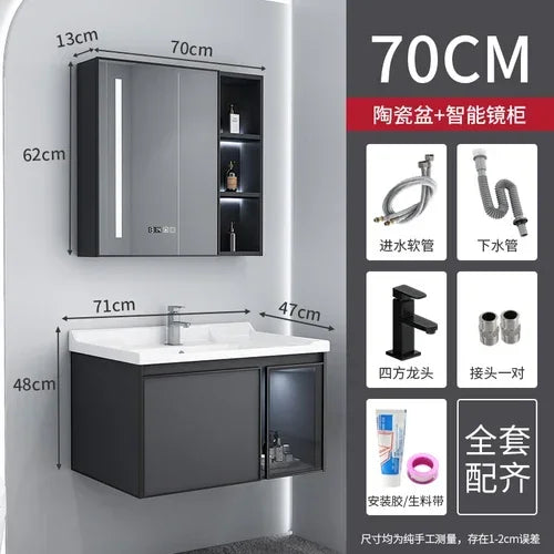 MMOOKA Luxury Full Sets Cabinets Washbasin Countertop Sink Black Bathroom Cabinets Faucets Hanging Mobili Da Bagno Auxiliary Furniture