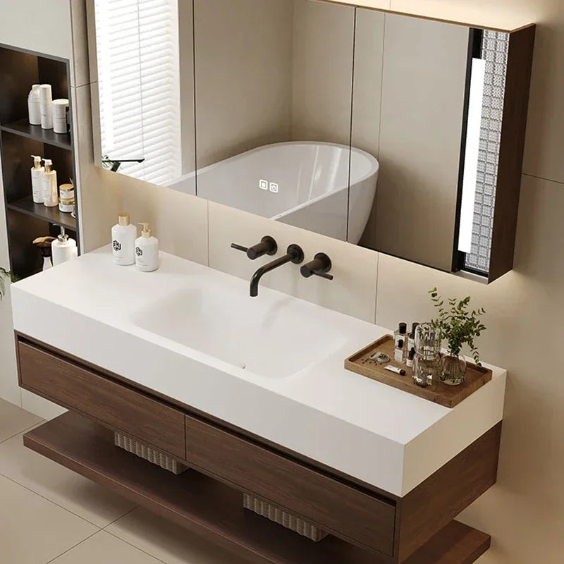 ANTNX Vintage Log Smart Mirror Cabinet Vanity with Sink Large Capacity Storage Bathroom Cabinet Simple Furniture Тумба С Ящиками FYBC ANTNX.COM