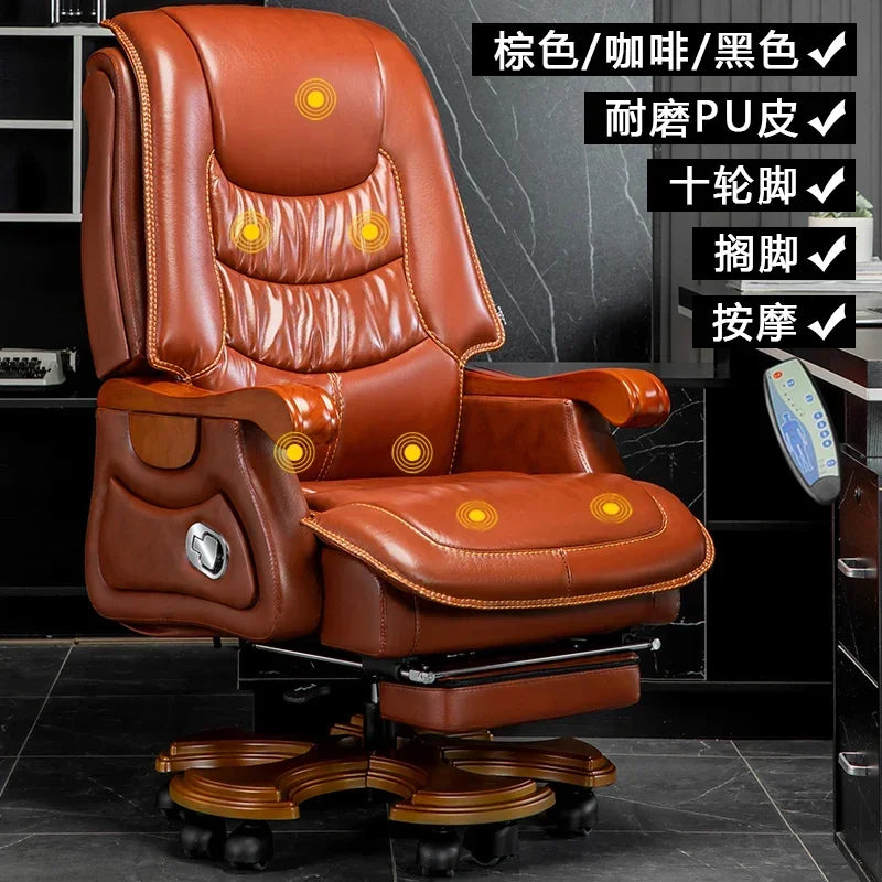 MMOOKA Luxury Leather Boss Office Chair Ergonomic Orange Office Chair With Footrest Sleep Comfort Cadeira Gamer Office Desk Furniture