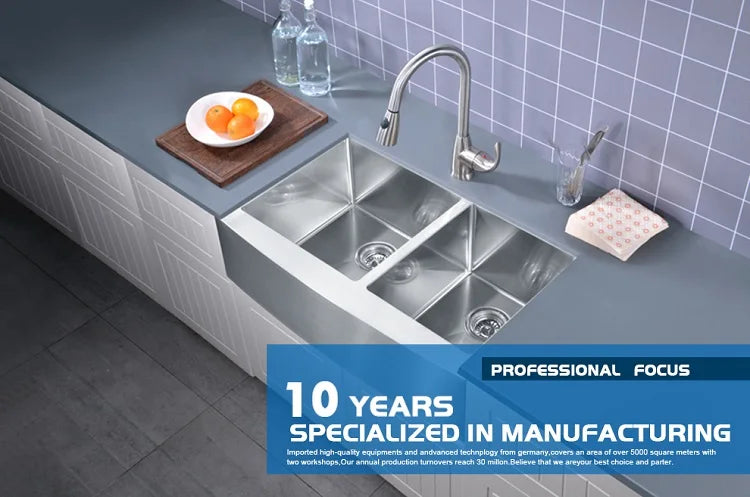 Amazon Reliable Sink Supplier Stainless Steel 304 16 Gauge Farmhouse Sink Classic Apron Front Double Bowl Sink