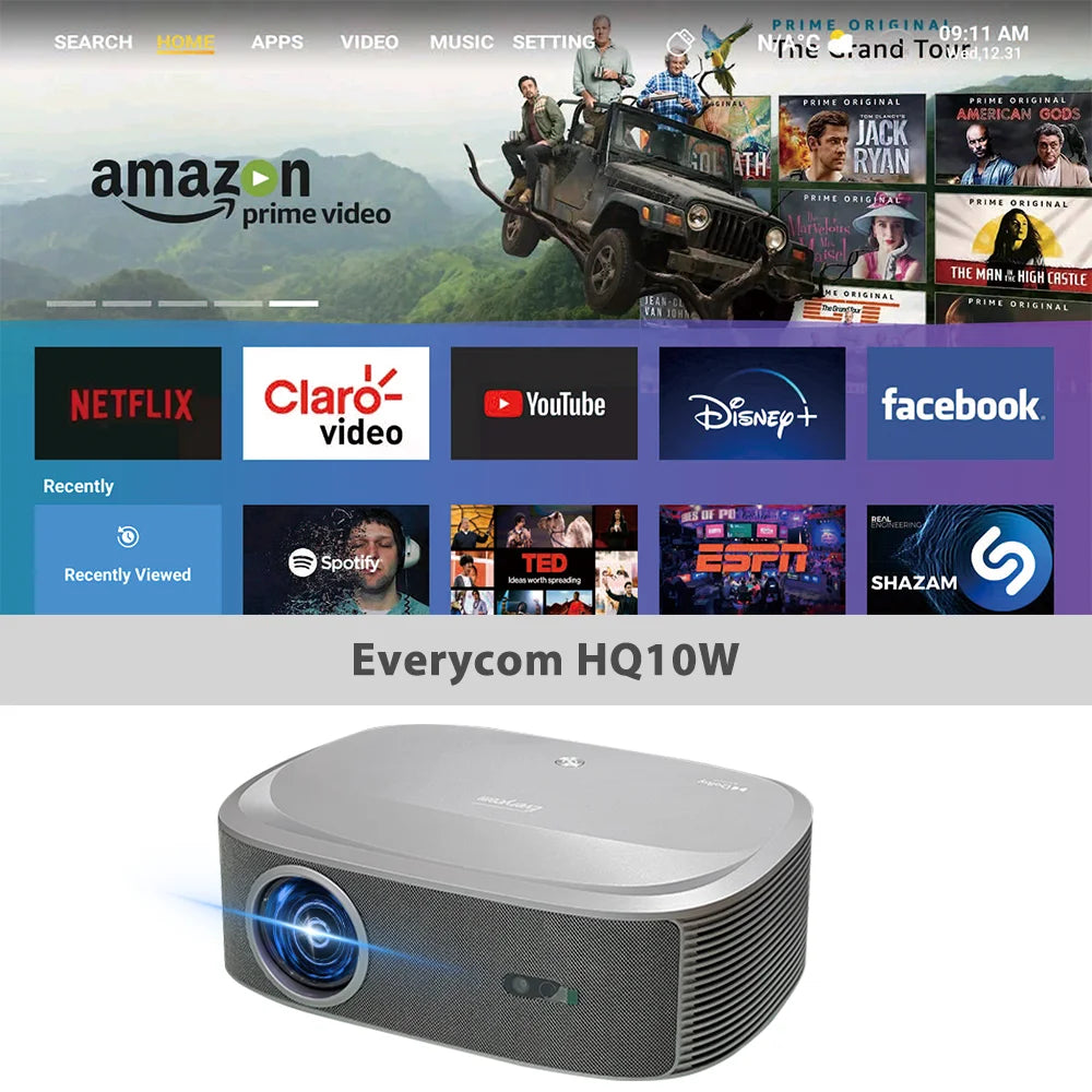 ANTNX Everycom HQ10W 1080P Projector  Full HD 4K 26000 Lumen Projectors Video Smart TV for Home 2+64GB Movie Theater Beamer With Dolby ANTNX.COM