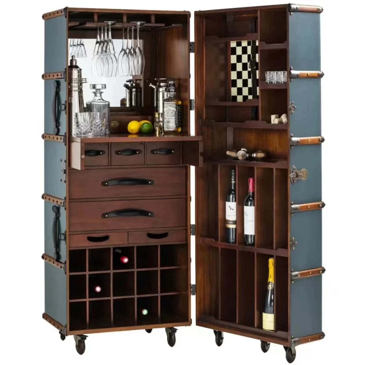 MMOOKA Retro style solid wood removable wine cabinet villa living room red wine display cabinet