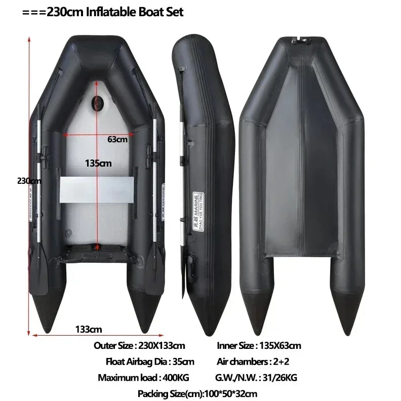 MMOOKA 2.3~3.8m Inflatable Boat with Air Deck Set 1.2mm PVC Assault Boats with Anti-collision Speed Raft Kayak Rowing Accessories