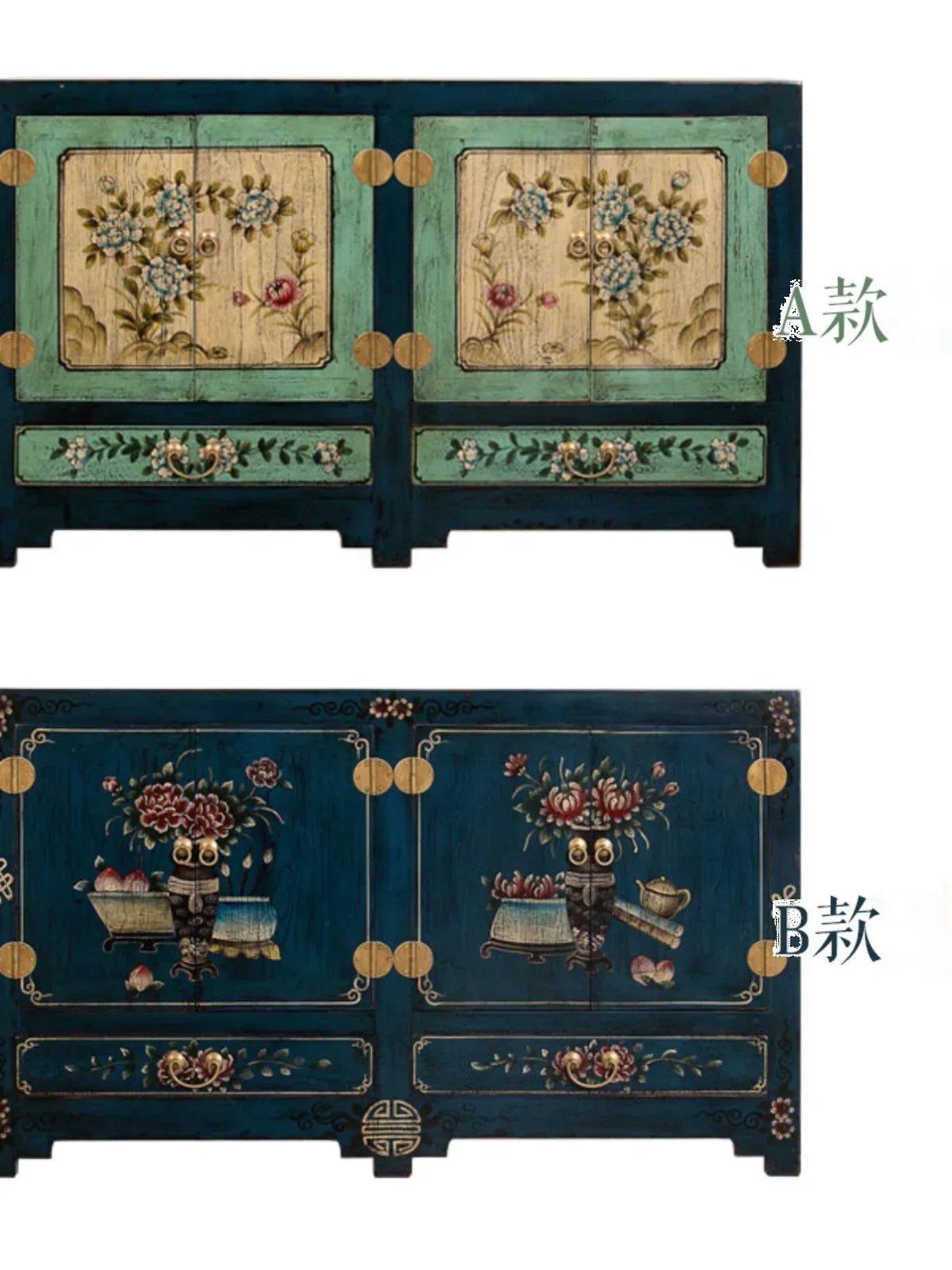 MMOOKA Chinese Painted Furniture Solid Wood Locker Vintage Cabinet Distressed New Chinese Style Side Cabinet