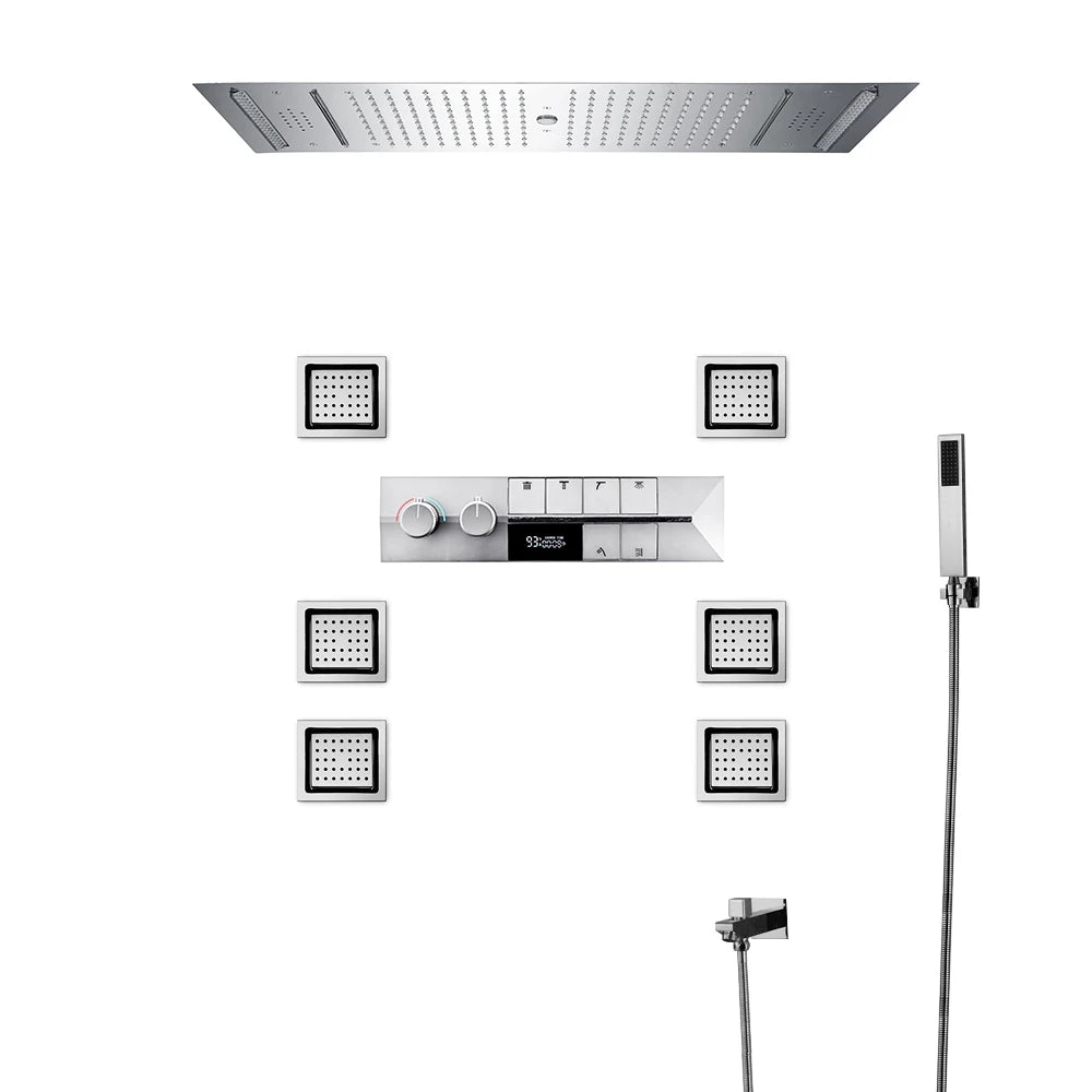 ANTNX M Boenn Black ShowerHead Rainfall Bathroom Shower Faucet Luxurious Multi Function LED Shower System Set Smart Thermostatic Mixer ANTNX.COM