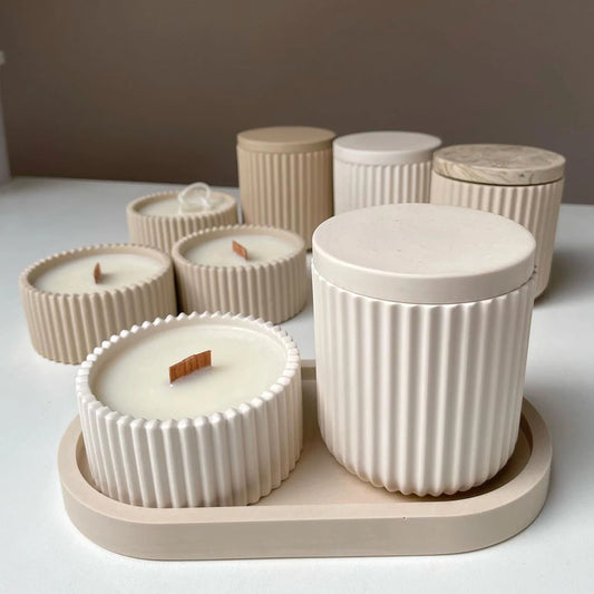 MMOOKA MMOOKA DIY Round Striped Jar with Lid Silicone Mold Concrete Plaster Pottery Candle Jar Storage Cup Jar Mold Home Decoration CraftsMMOOKA.COM