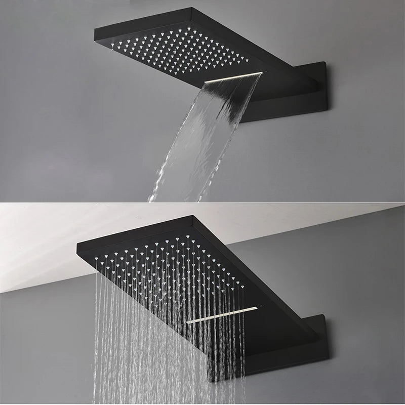 Bakala Luxury Rain& Waterfall Shower head Stainless Steel Shower Mixer Faucet Taps with 2 Ways Mixer Valve Chrome Finish chromed
