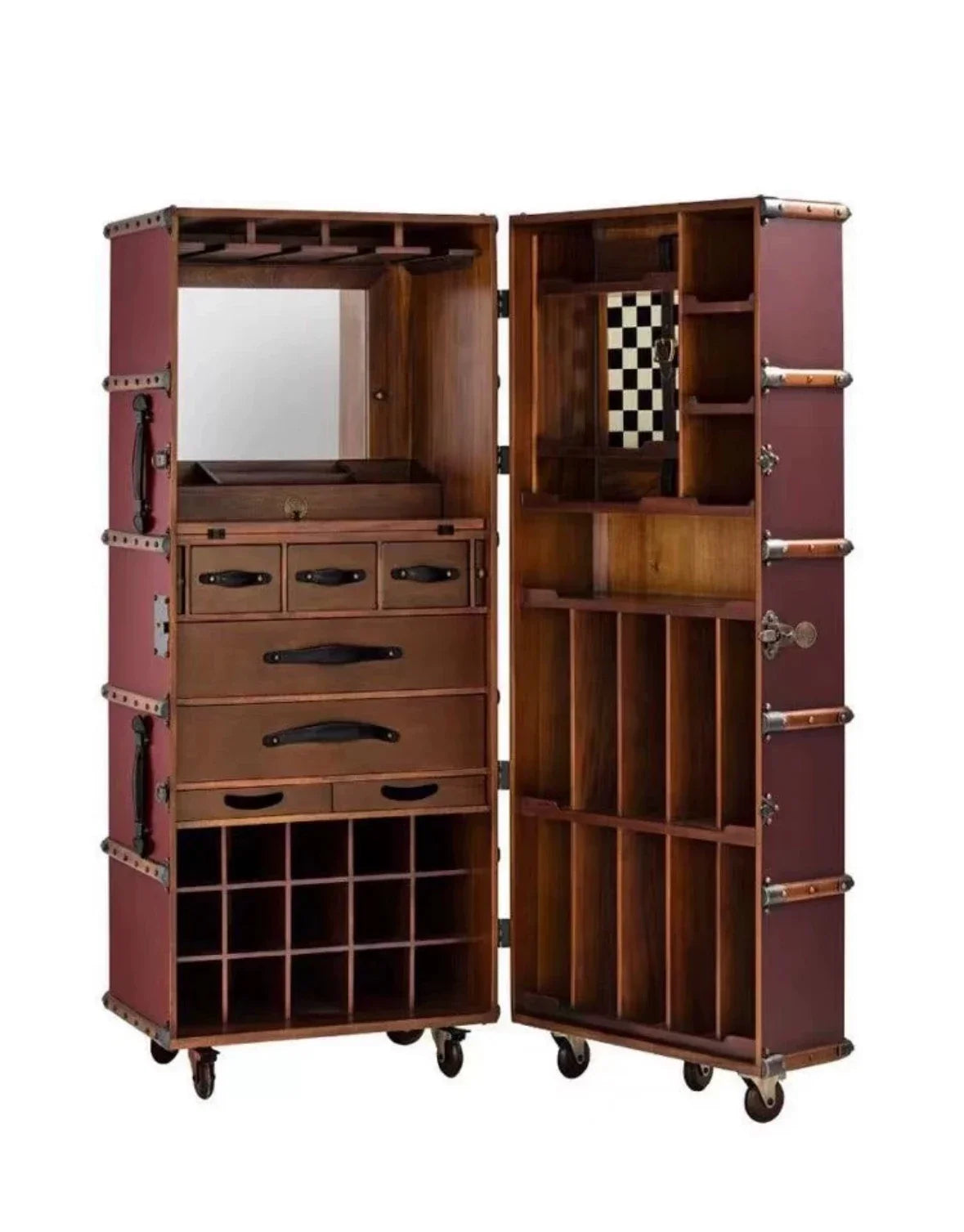MMOOKA Retro style solid wood removable wine cabinet villa living room red wine display cabinet