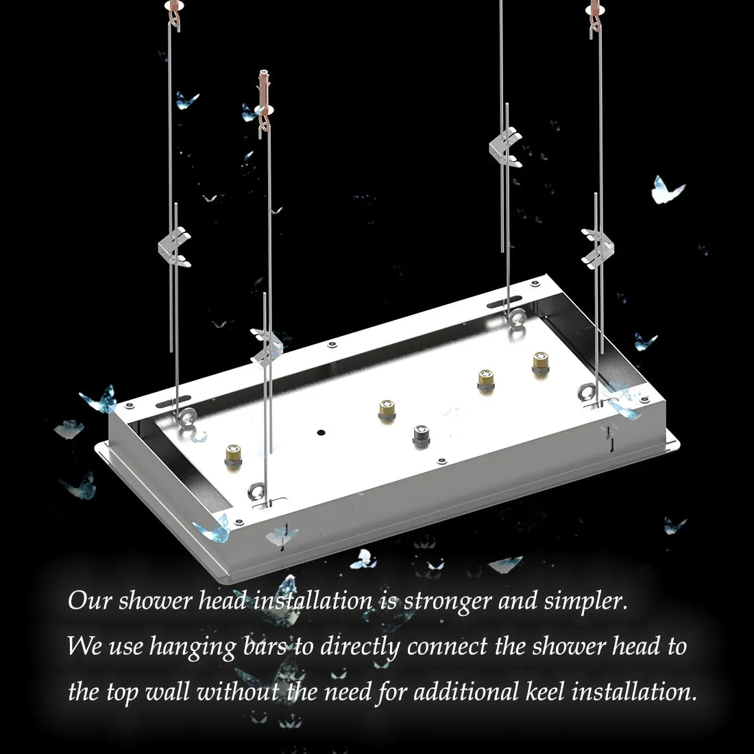 Luxury LED Ceiling Shower Head 304 Stainless Steel Recessed Mounted Square Rainfall Waterfall Bubble Mist Bathroom Showers