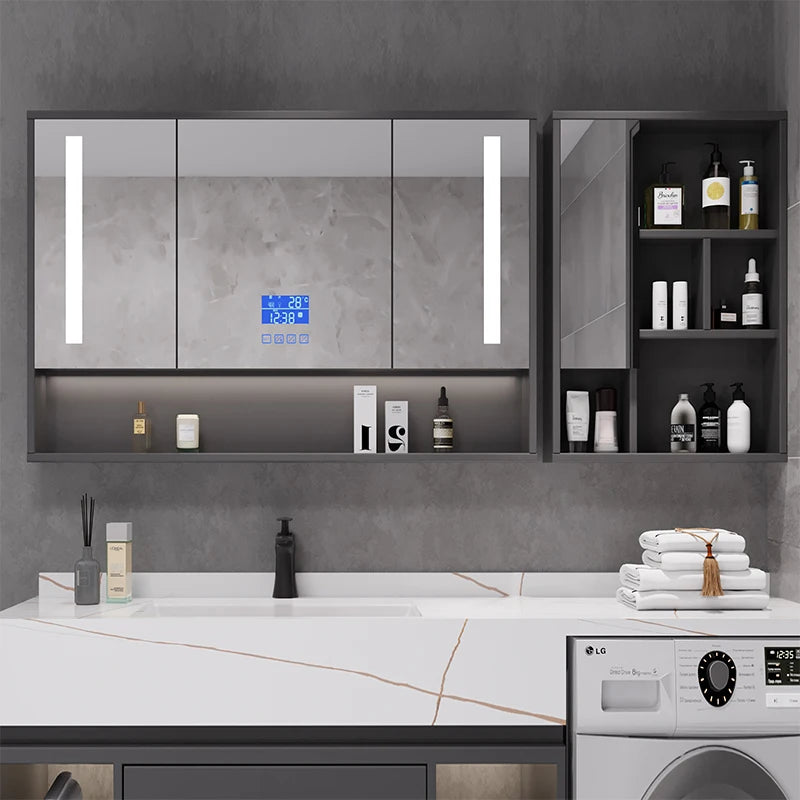 MMOOKA Modern Black Bathroom Cabinets Vanity Sets Aesthetic Multifunctional Over Toilet Storage Cabinet Smart Armadi Toilet Organizer