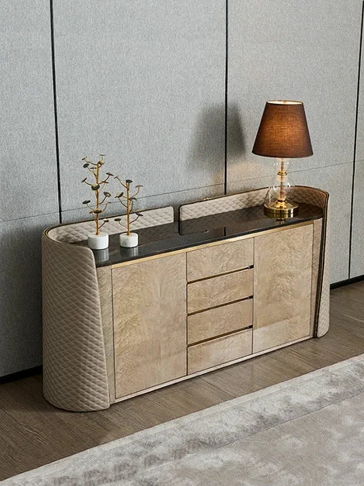 Sala da pranzo in marmo minimalista italiano, armadio d'ingresso in legno massello di lusso leggero, armadio foyer con