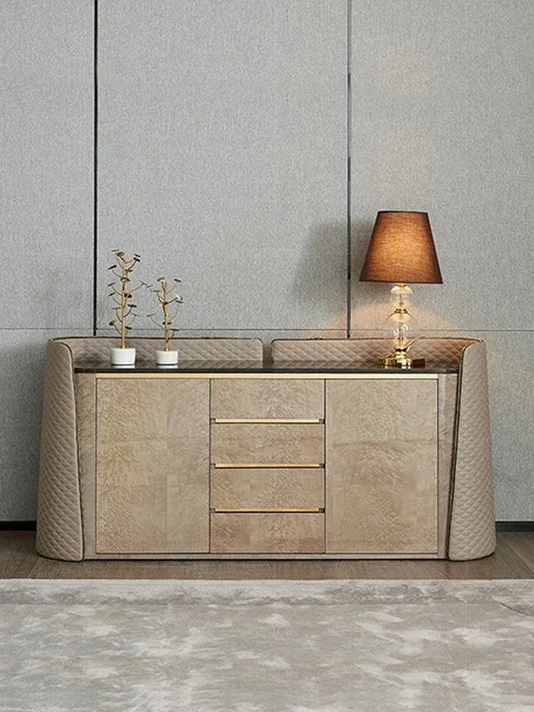 Sala da pranzo in marmo minimalista italiano, armadio d'ingresso in legno massello di lusso leggero, armadio foyer con