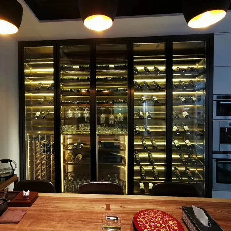Sale The Best Luxury Commercial Custom 304 Stainless Steel Wine Cabinet Glass Door Wine Cooler Wine Cellar