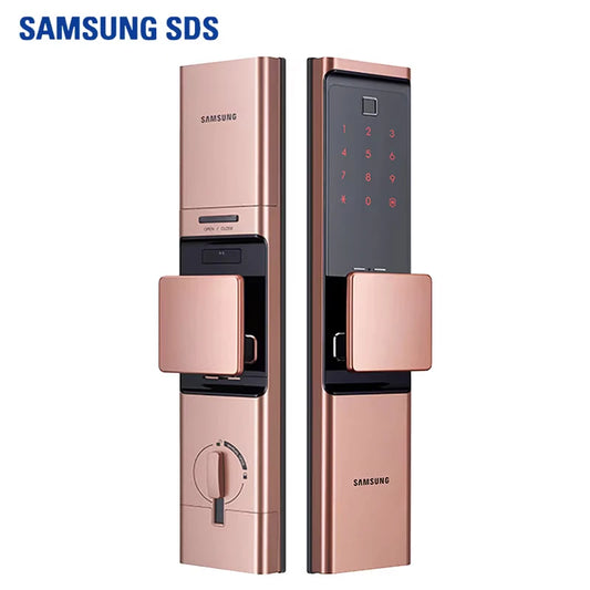 Samsung Home Security Electronic Intelligent Wooden Digital Door Lock  Fingerprint Smart Auto Mortise Lock SHP-DR719 Gold Color