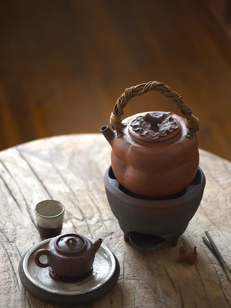 Sanshe Jingdezhen Pure Handmade Stove Tea Boiling Water Lifting Beam Purple Clay Pot, Ancient And Elegant, Electric Pottery