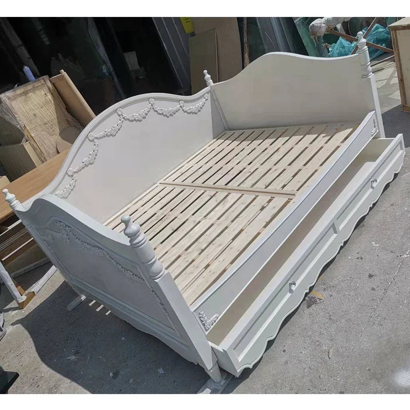 MMOOKA American Style French Style Retro Distressed Carved Multi-Functional Boys and Girls Stretchable Storage Sofa Bed