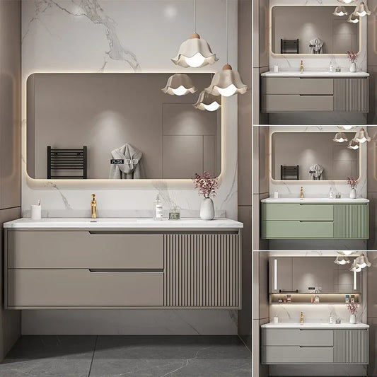 MMOOKA Basin With Wooden Cabine Bathroom Cabinet Vanity With Sink Furniture Combination Oak Smart Mirror Lacquered Seamless Integrated