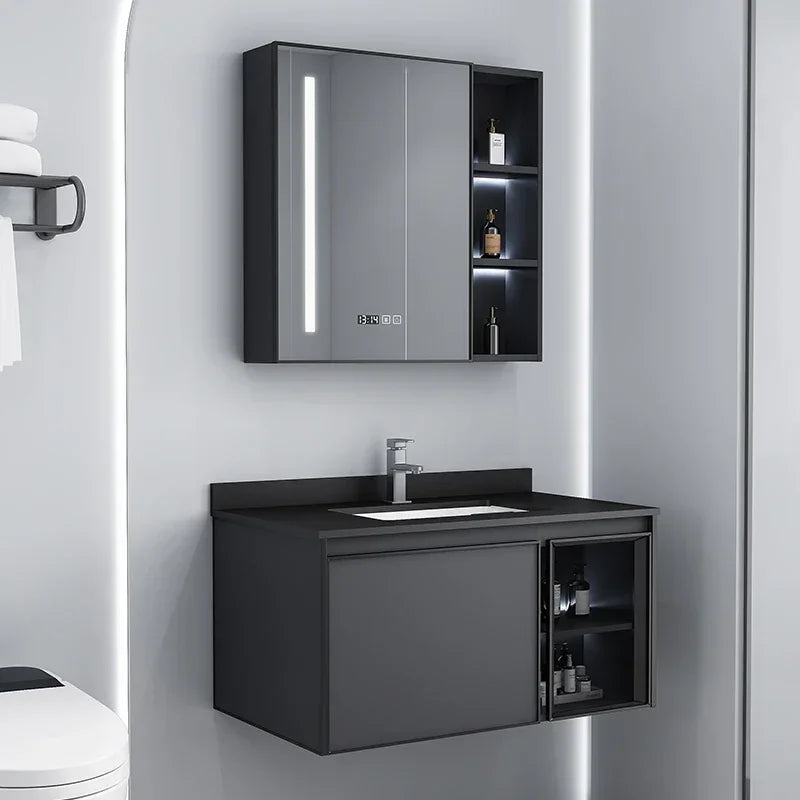 MMOOKA Luxury Full Sets Cabinets Washbasin Countertop Sink Black Bathroom Cabinets Faucets Hanging Mobili Da Bagno Auxiliary Furniture