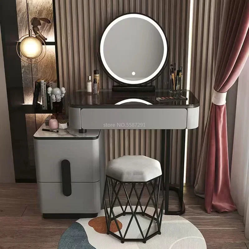 MMOOKA Vanity Desk Modern Dresser Table LED Mirros Household Bedroom Dressing Table Density Board Makeup Table With Mirror Furniture