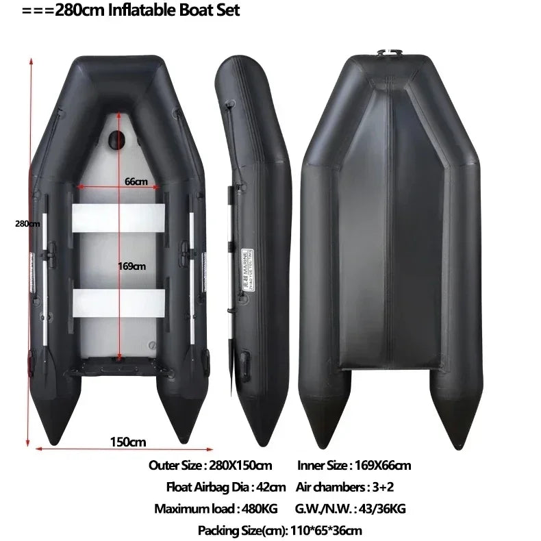 MMOOKA 2.3~3.8m Inflatable Boat with Air Deck Set 1.2mm PVC Assault Boats with Anti-collision Speed Raft Kayak Rowing Accessories