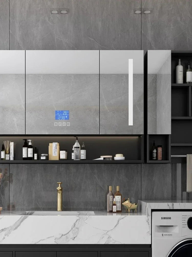 MMOOKA Modern Black Bathroom Cabinets Vanity Sets Aesthetic Multifunctional Over Toilet Storage Cabinet Smart Armadi Toilet Organizer