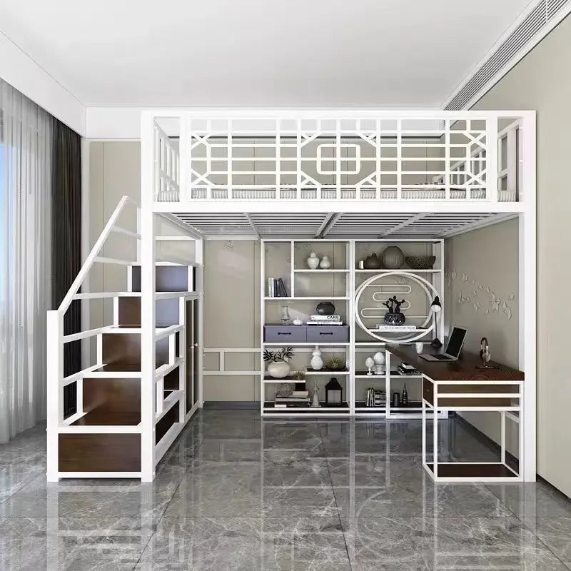 ANTNX New Chinese-style loft bed elevated sheet upper floor small apartment children's apartment iron frame ANTNX.COM