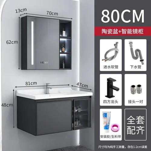 MMOOKA Luxury Full Sets Cabinets Washbasin Countertop Sink Black Bathroom Cabinets Faucets Hanging Mobili Da Bagno Auxiliary Furniture
