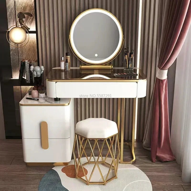 MMOOKA Vanity Desk Modern Dresser Table LED Mirros Household Bedroom Dressing Table Density Board Makeup Table With Mirror Furniture