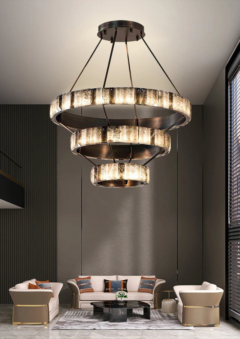 Modern minimalist villa staircase chandelier atmospheric living room creative duplex building wrought iron marble chandelier