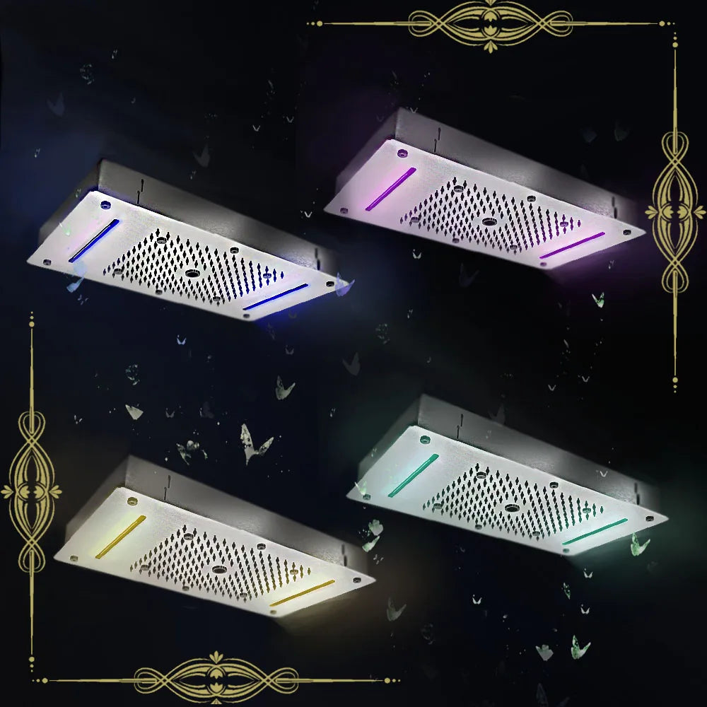 MMOOKA Bath Concealed Shower Set Faucet Panel Tap Thermostatic Mixer Valve LED Ceiling Shower Head Rain Waterfall Bubble Mist CF5422 MMOOKA.COM